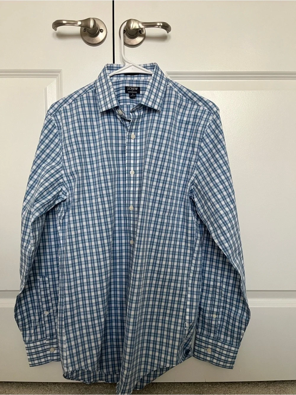 J. Crew Slim Blue and White Checked Dress Shirt